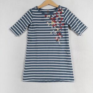 Tea Collection Dress Girls 6 Blue Stripe Floral Embroidered Cotton Casual *